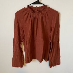Madewell Orange Smocked Long Sleeve Blouse